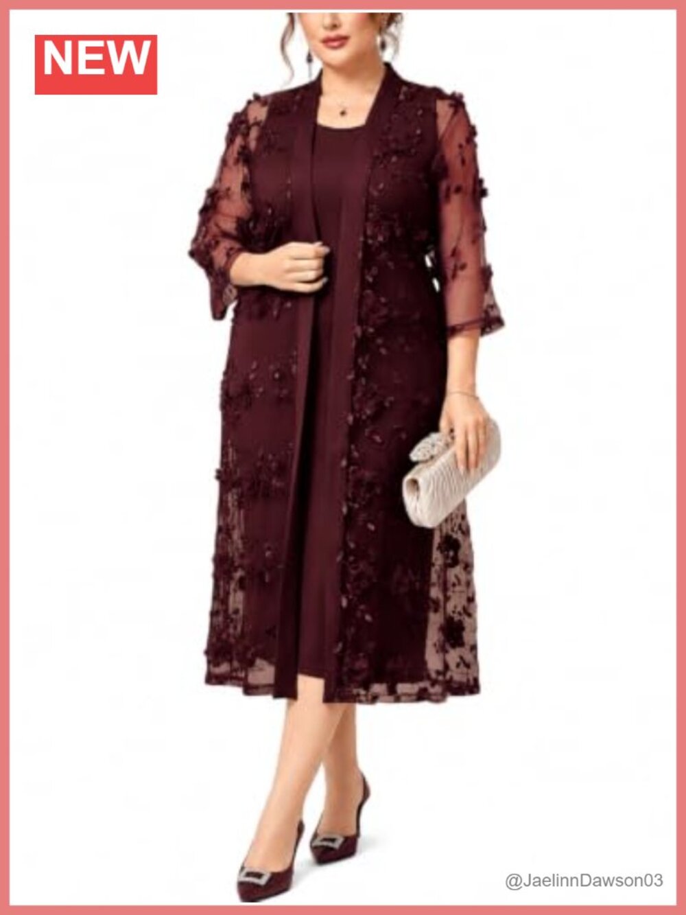 Plus Size Mother of the Bride 2 Piece Formal Dress Set Midi Sheath 3D Floral